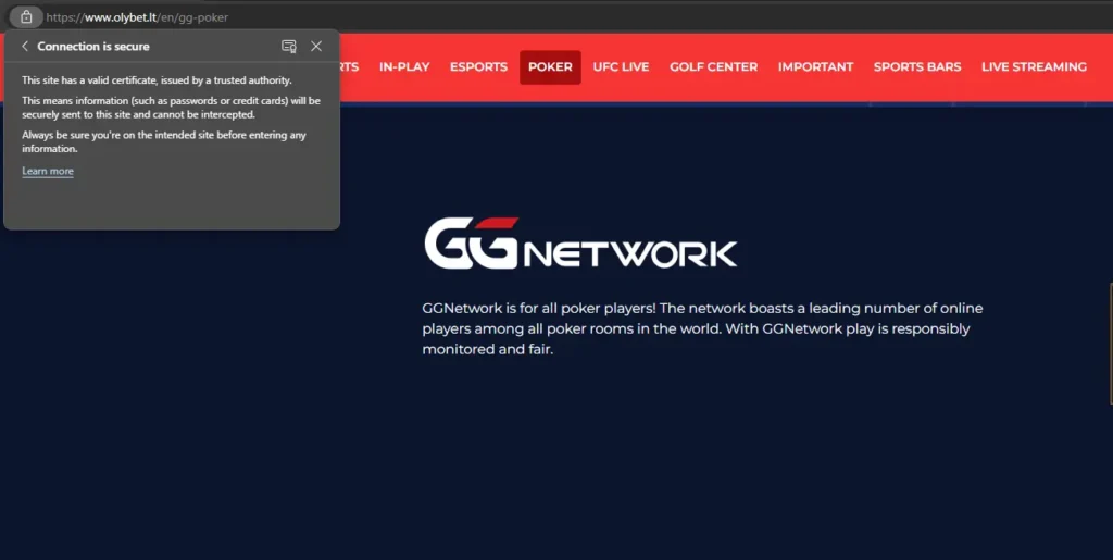 ssl certificate on GG Poker 