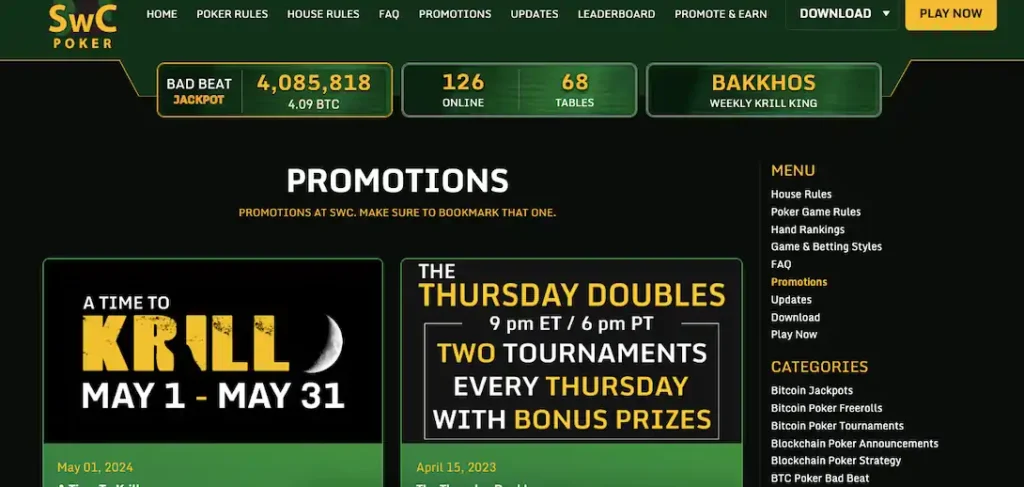 SWC poker review: promotions and bonuses