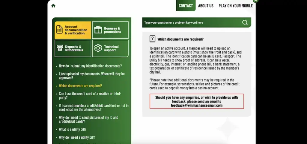 MaChance Casino Review: customer support 