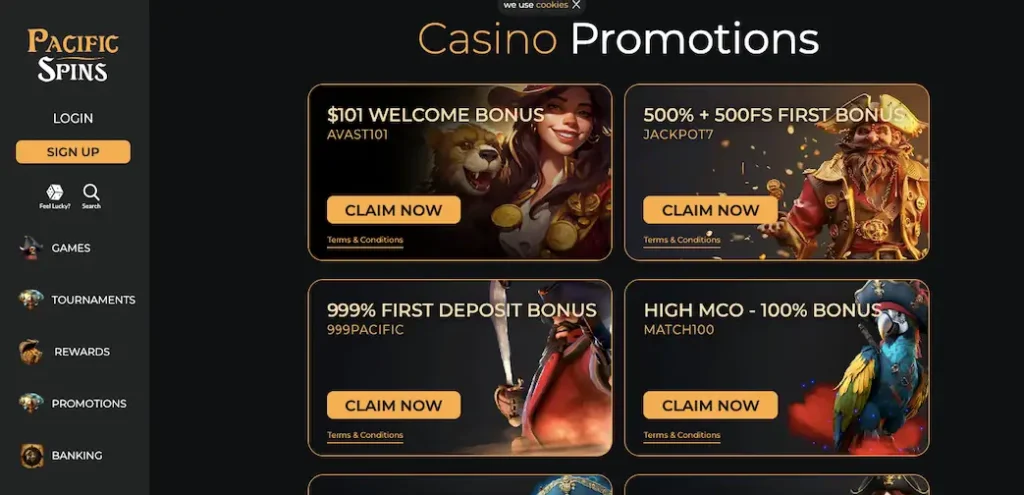 Pacific Spins Casino Review: promotions